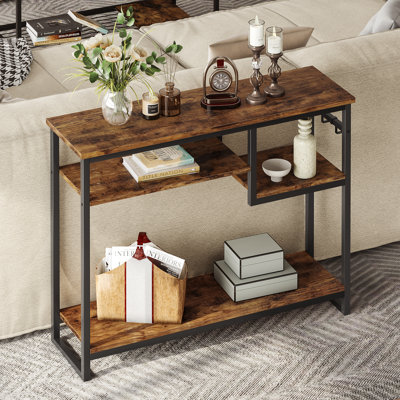 100cm Geometric Art Console Tables for Entryway, Skinny Entry Table with 4 Tier Storage Shelves, Easy to install