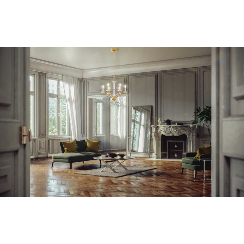 Priscilla 6 - Light Chandelier, Heirloom Gold/White Pearl
