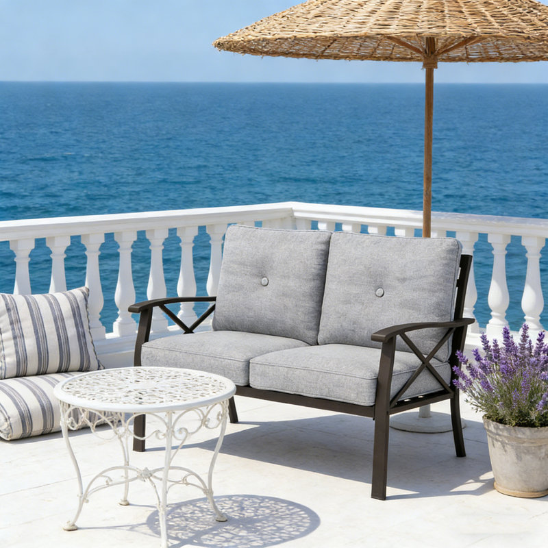 48" Outdoor Loveseat with Cushions, Gray