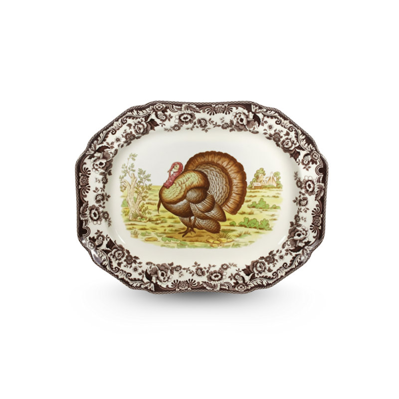 Spode Woodland Turkey Platter 19" Octagl Turkey