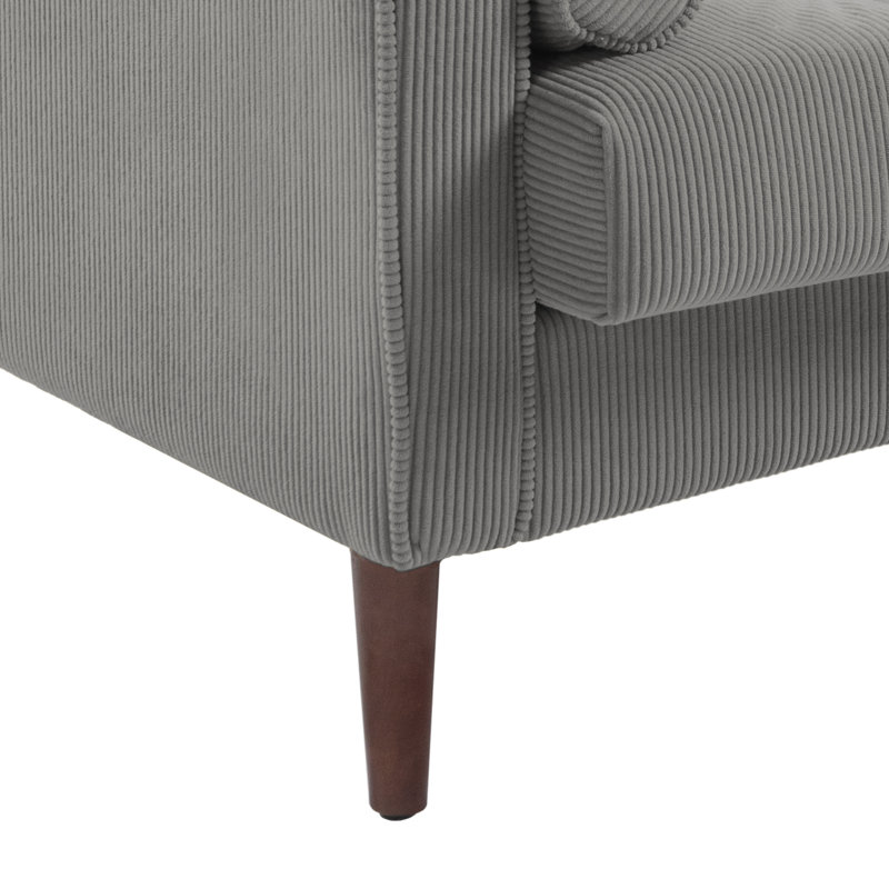 Fauteuil club capitonné avec accoudoirs carrés en velours côtelé gris clair Iliana avec 2 coussins, Velours côtelé gris pâle