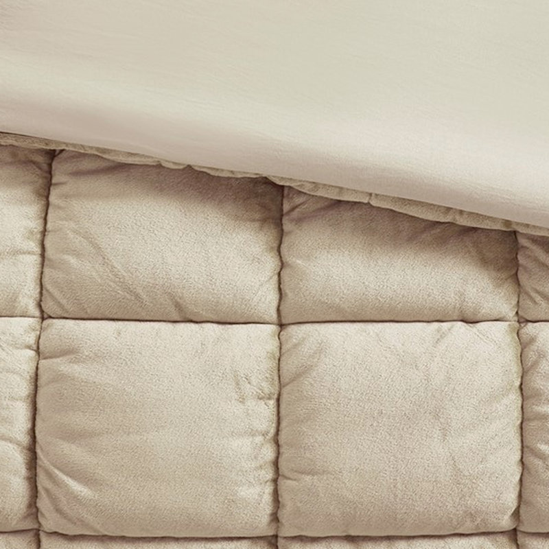 Édredon pour très grand lit 3 pièces, velours avec envers en microfibre, bourre en duvet synthétique, surpiqûres 3D, boîte pour garder le rembourrage en place, lavable à la machine, ensemble 3 pièces brun chaud, visage et rembourrage
