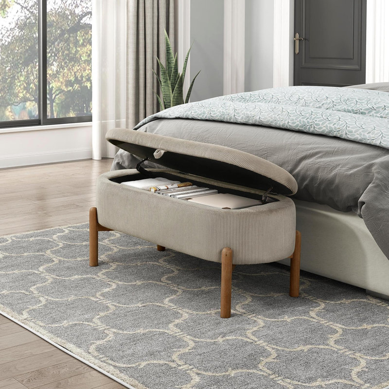 Banc de rangement avec siège rembourré en velours côtelé taupe, Taupe