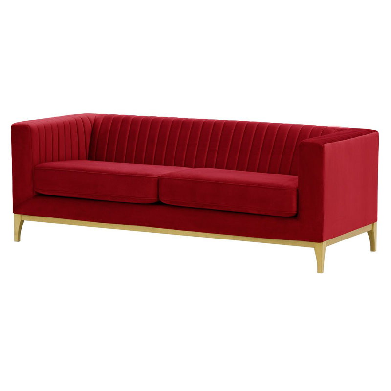 Bomia 3 Seater Sofa, Red Velvet, Gold, 72cm x 201cm W x 83cm D