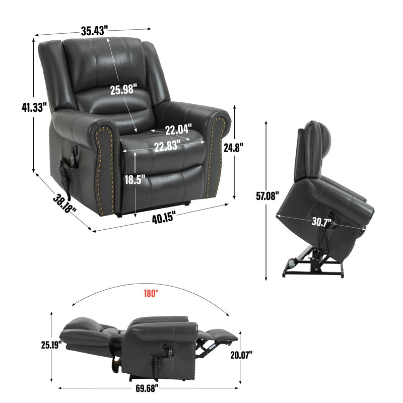 Faux Leather Power Lift Recliner Chair - Massage, H,350LB Capacity, 180Â° Recline, USB Portseat & Dual Motor, Gray