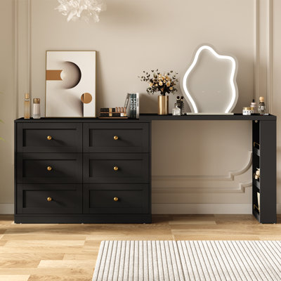 Extendable Makeup Vanity Desk With 6 Drawers