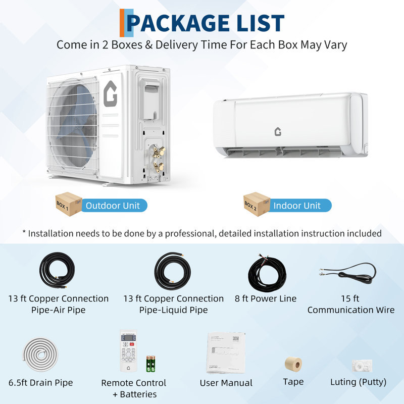 Mini climatiseur et chauffe-eau bibloc haute efficacité - 24 000 BTU, inverseur sans conduit 21 SEER2