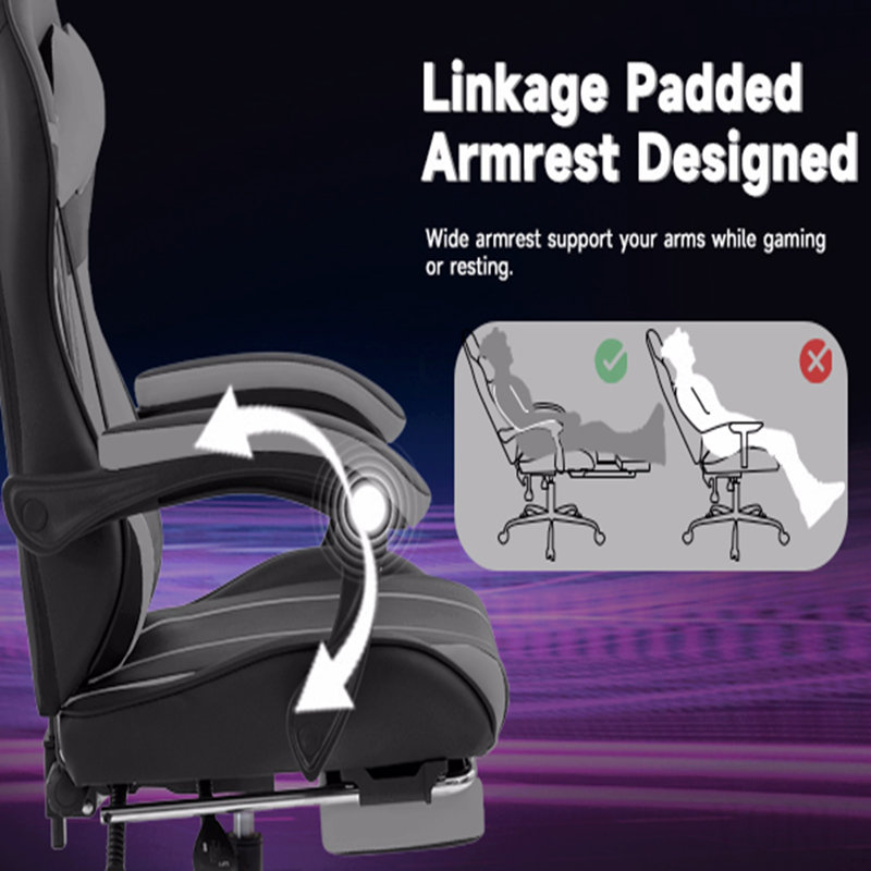 Gaming Chair, Computer Chair Ergonomic Chair With Footrest Office Chair Ergonomic Computer Chair With Lumbar Backrest Blackgray