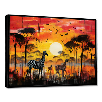 Zebra Roaming In The Savanna Under The Setting Sun - Zebra Animal Wall Art Decor