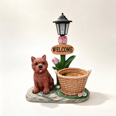 Statue de chiot assis avec pot solaire, sculpture décorative pour jardin intérieur et extérieur