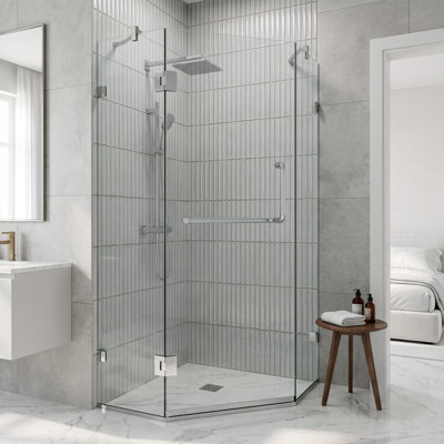 Piedmont 34" W x 34" D x 73" H Hinged Frameless Shower Enclosure with 3/8  Clear Glass