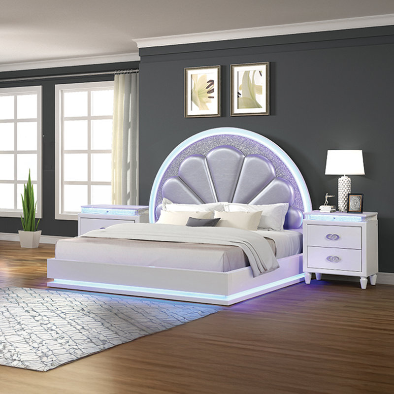Jamesedward Queen, 3 pièces, blanc laiteux, Grand lit, 3 pièces: lit, 2 tables de chevet