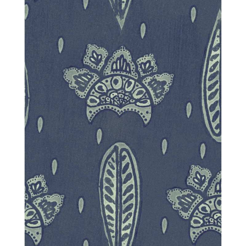 Woodstock Lifestyle Wallpaper Roll, Beige/Cobalt Blue