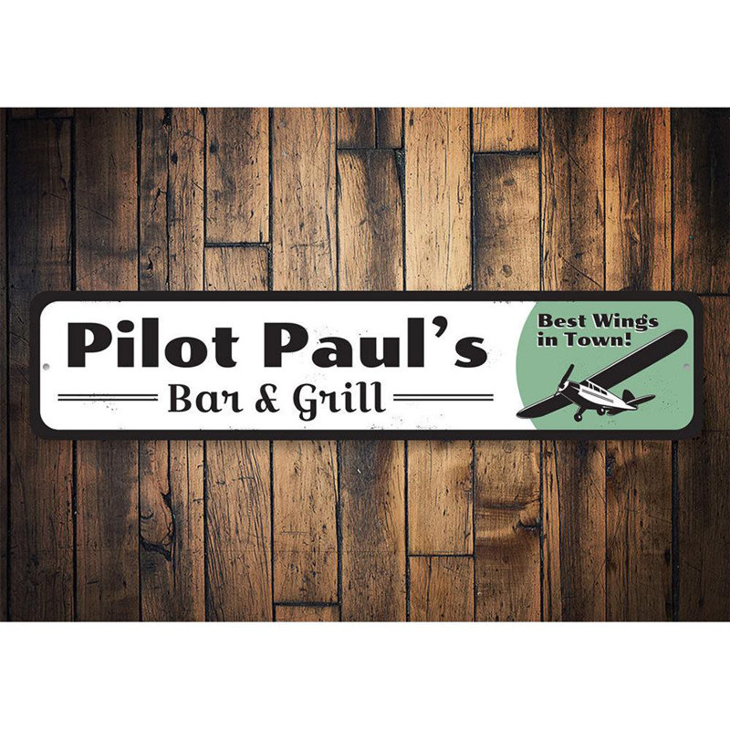 Enseigne en métal Pilot Bar & Grill, H 6 po x l 24 po x P 0,06 po