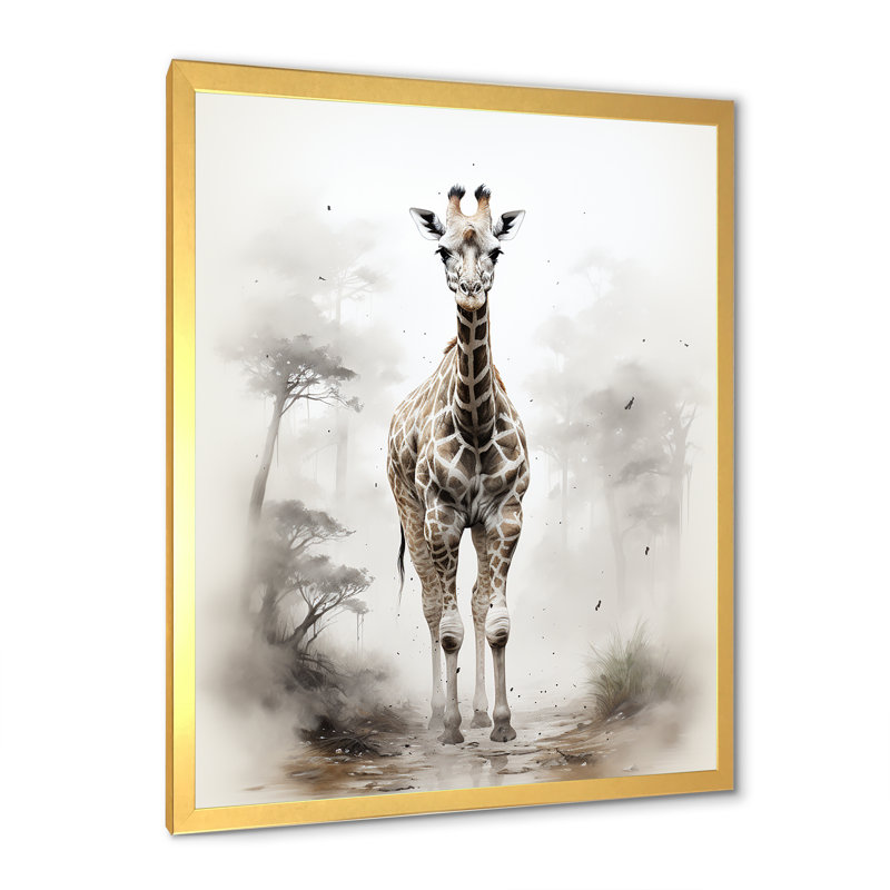 Impression sur toile minimaliste de girafes noires et blanches Minimalist, Cadre doré simple, H 44 po x l 34 po x P 1,5 po