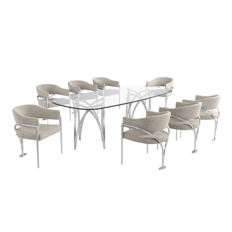 Grandeur Tempered Glass Dining Set, Gray, Silver