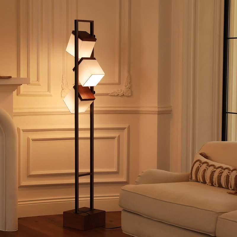  67.5'' Walnut Tree Floor Lamp With Remote Control & 3 Bulbs