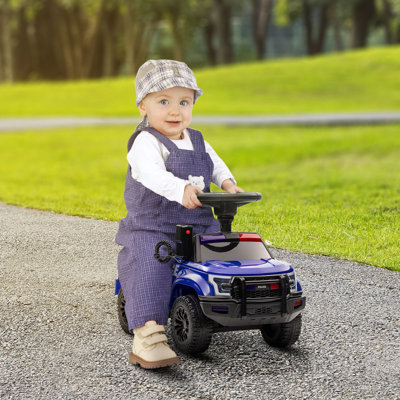 Voiture pour enfants avec système de sonorisation et klaxon, voiture de police de style camion-citerne coulissante pour les garçons et les filles avec rangement sous le siège, pour enfants de 18 mois à 5 ans, bleu