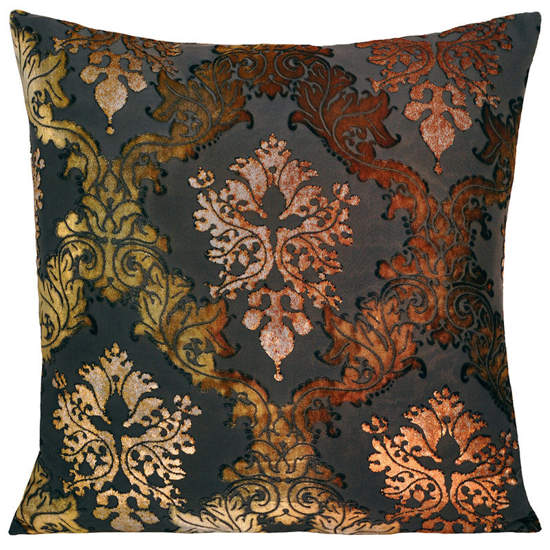 Brocade Velvet Square Pillow Cover & Insert, Copper Ivy, 20'' x 20''