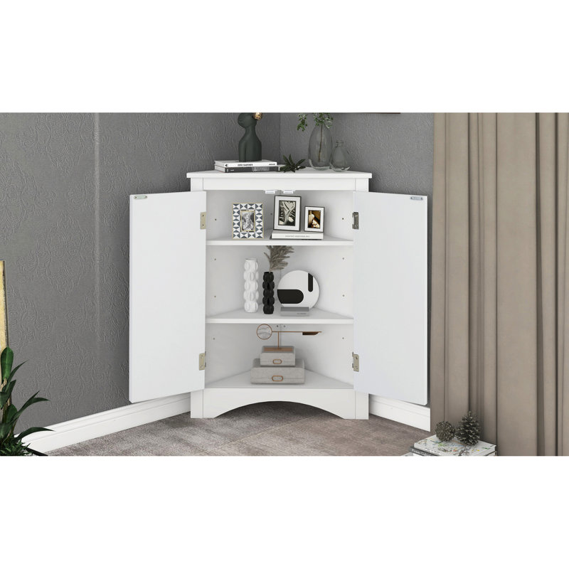 White Triangle Bathroom Storage Cabinet With Adjustable Shelves - Modern Style For Home Adds Value To Your, White