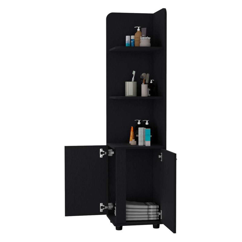 Armoire noire à 2 portes avec 3 tablettes d'angle