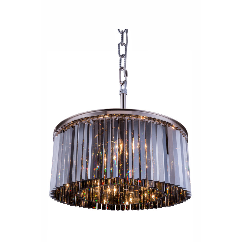 Lustre cylindrique unique à 8 lumières Yazmin, Abat-jour argenté (gris), H 13,5 po x l 26 po x P 26 po, Nickel poli