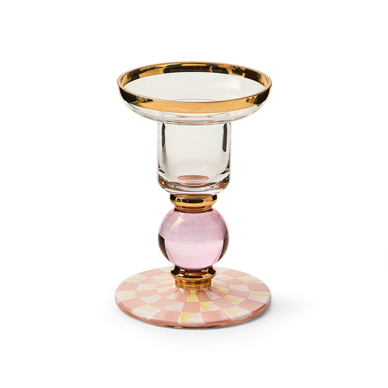 Rosy Check Large Glass Candlestick, 4.25" H x 2.75" W x 2.75" D