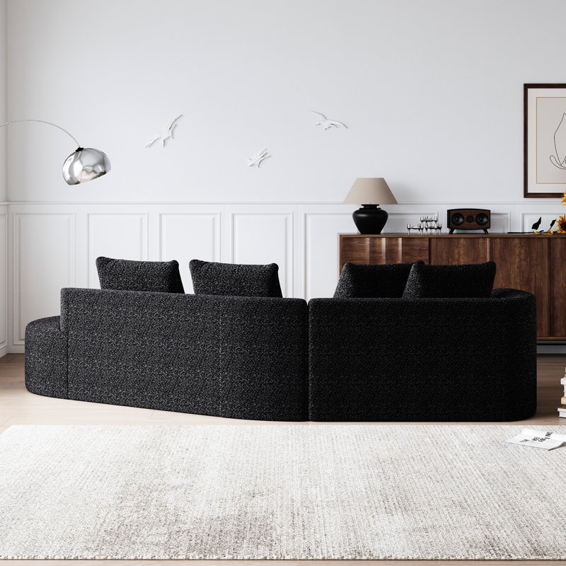 Canapé modulaire 112 pouces 4 places en chenille de 112 po de couleur noire avec coussins décoratifs, siège confortable pour regarder la télévision, mousse haute résilience, aucun assemblage requis, très grand et spacieux