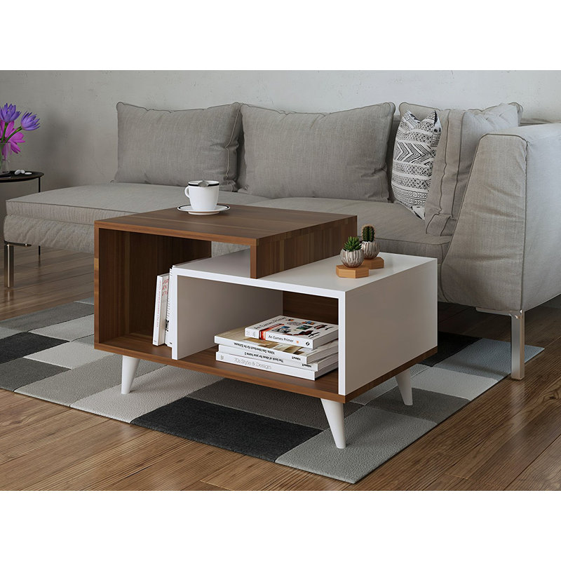 Davon Coffee Table with Storage, White/Brown