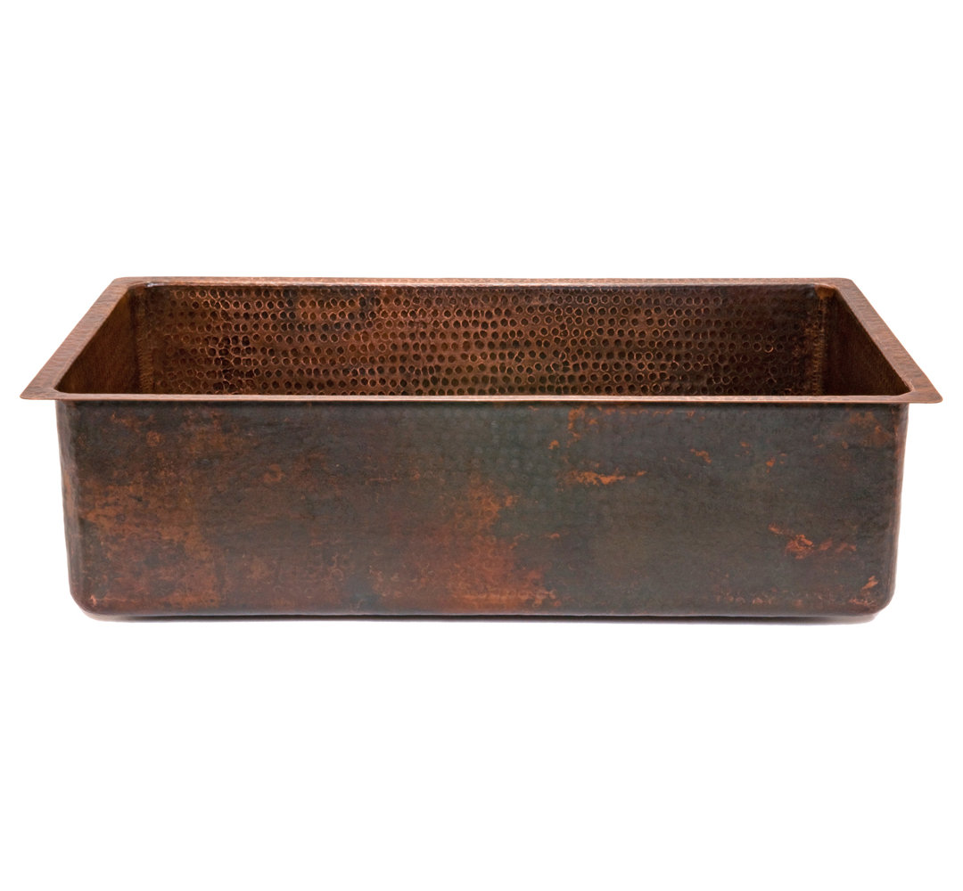 33" Antique Hammered Copper Kitchen Single Basin Sink with Matching Drain and Accessories Premier Copper Products