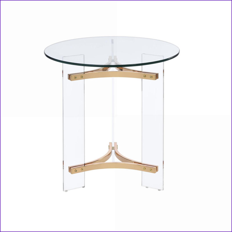 Table basse ronde à finition dorée avec plateau en verre trempé, facile à nettoyer et amp; Facile à assembler pour le salon