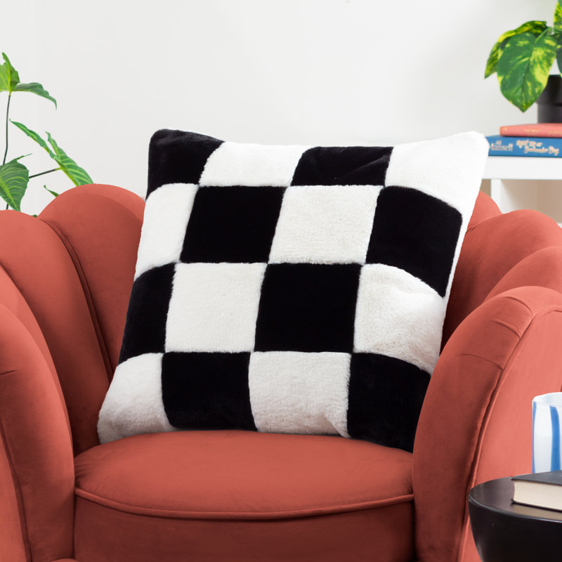 Cozee Check Square Cushion, Black