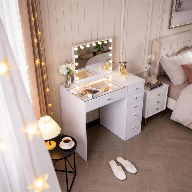 Makeup Vanity Desk With Mirror Rgb Led Lights