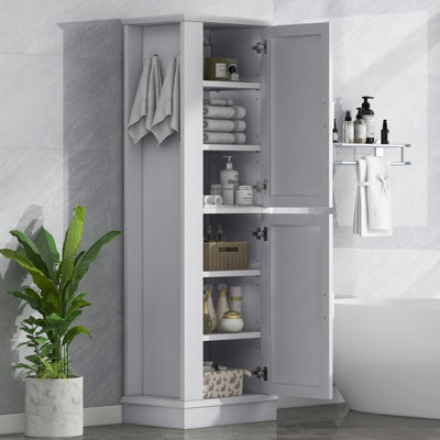 Armoire de rangement haute pour salle de bain 53 x 36 x 173 cm (21 x 14 x 68 po) en MDF, monobloc, grise