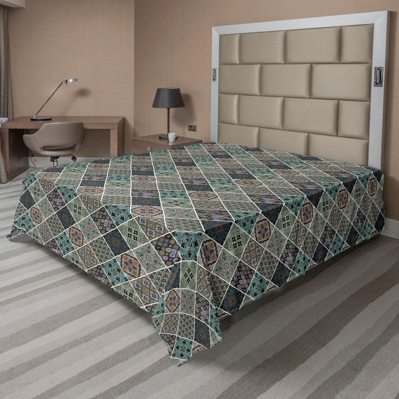 Drap-housse à motif floral Ambesonne, Caramel, brun clair / patchwork, Drap plat de taille double