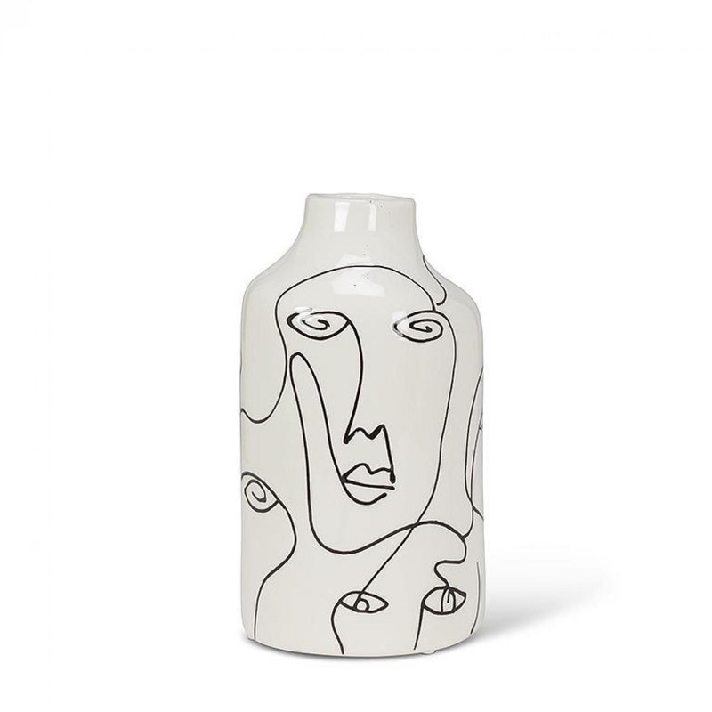 Abstract Faces Vase, Black;White, 4.5" H x 4.5" W x 8" D