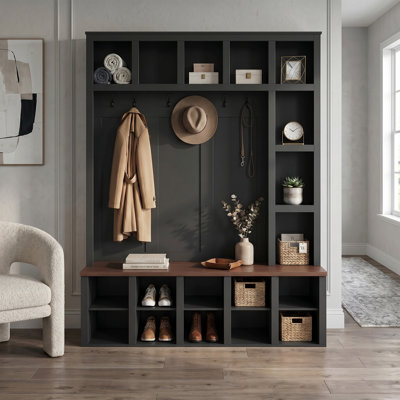 4-in-1 Hall Tree Fits Mudroom Living Room Use with Ample Storage & Sturdy Structure