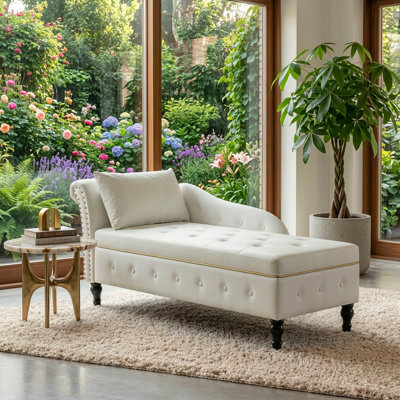 Chaise longue rembourrée en velours avec coussins Eastham