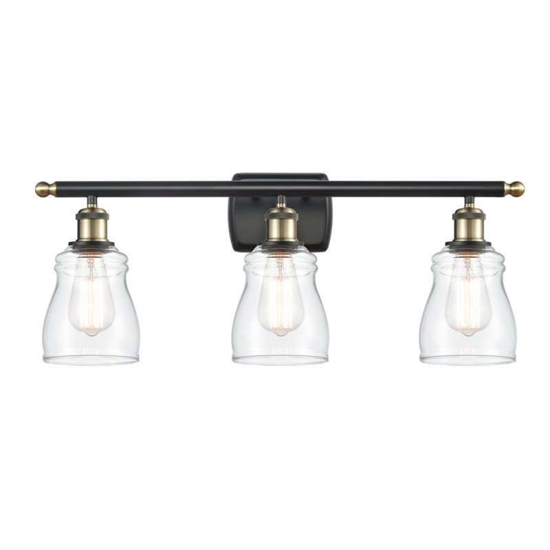 Éclairage pour salle de bain 3 lumières Mccarver, Ampoule DEL 6 watts Vinage, Transparent, Laiton antique noir