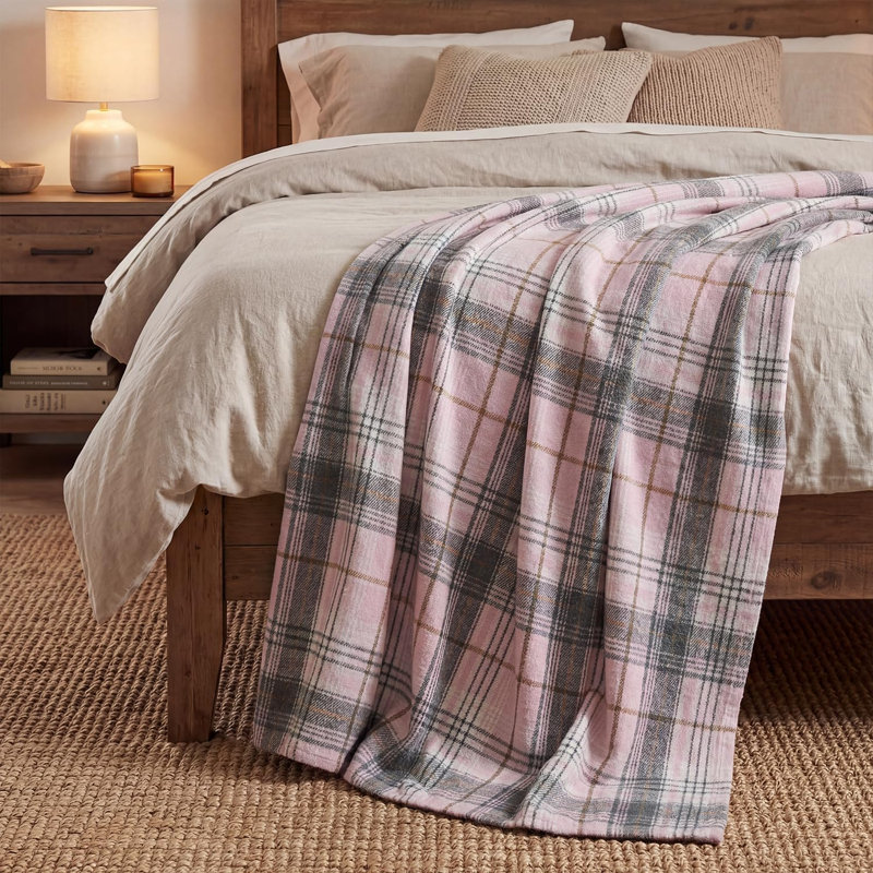 Jeté à carreaux rose gris campagnard à motif écossais campagnard, couverture légère et rustique pour canapé-lit, cadeaux d'été parfaits pour adultes, 80 x 60