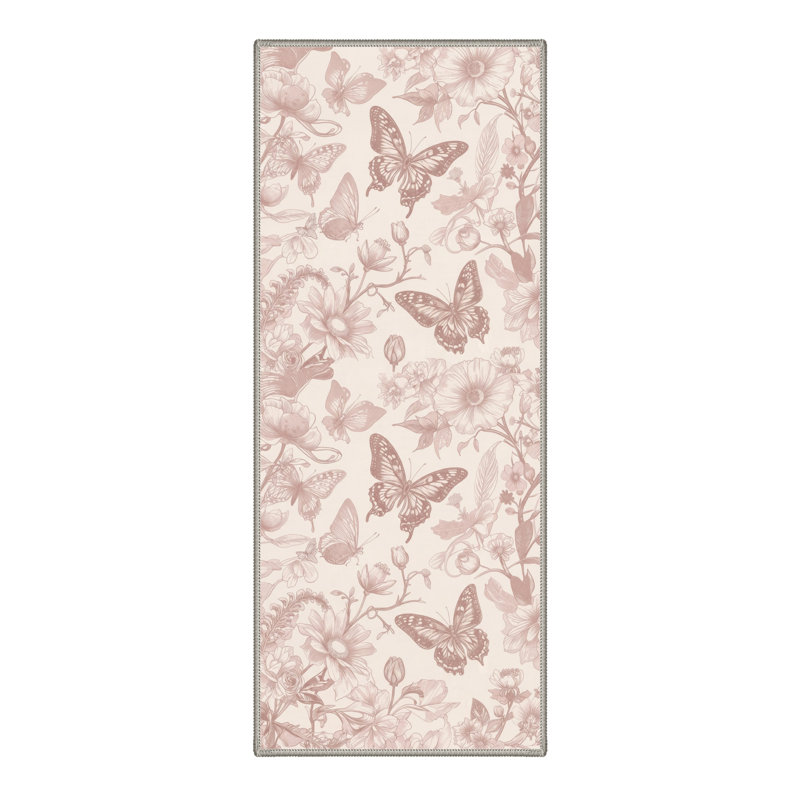 Abrahamson Fjordia Floral Machine Washable Beige / Pink Indoor Area Rug with Non-Slip Backing, Runner 2'3" x 6'