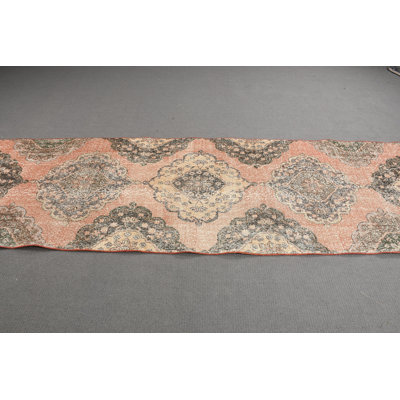 Vintage Handmade Turkish Oushak Runner Rug in Red for Stairway and Home Decor