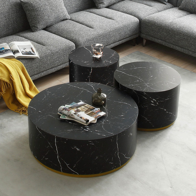Ensemble de 3 tables basses rondes en marbre, Noir