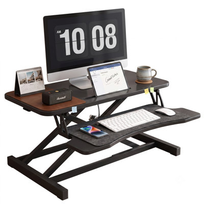 Convertisseur de bureau 32 pouces, hauteur réglable, double moniteur et station de travail pour ordinateur portable avec large plateau à clavier (NOIR)