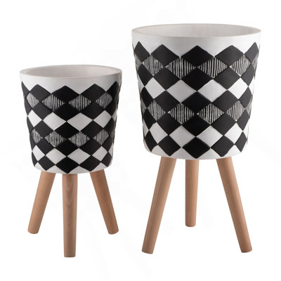S / 2 DÉCORSEUR DE DIAMANT 10/12 "AVEC PIEDS EN BOIS, NOIR (KD)