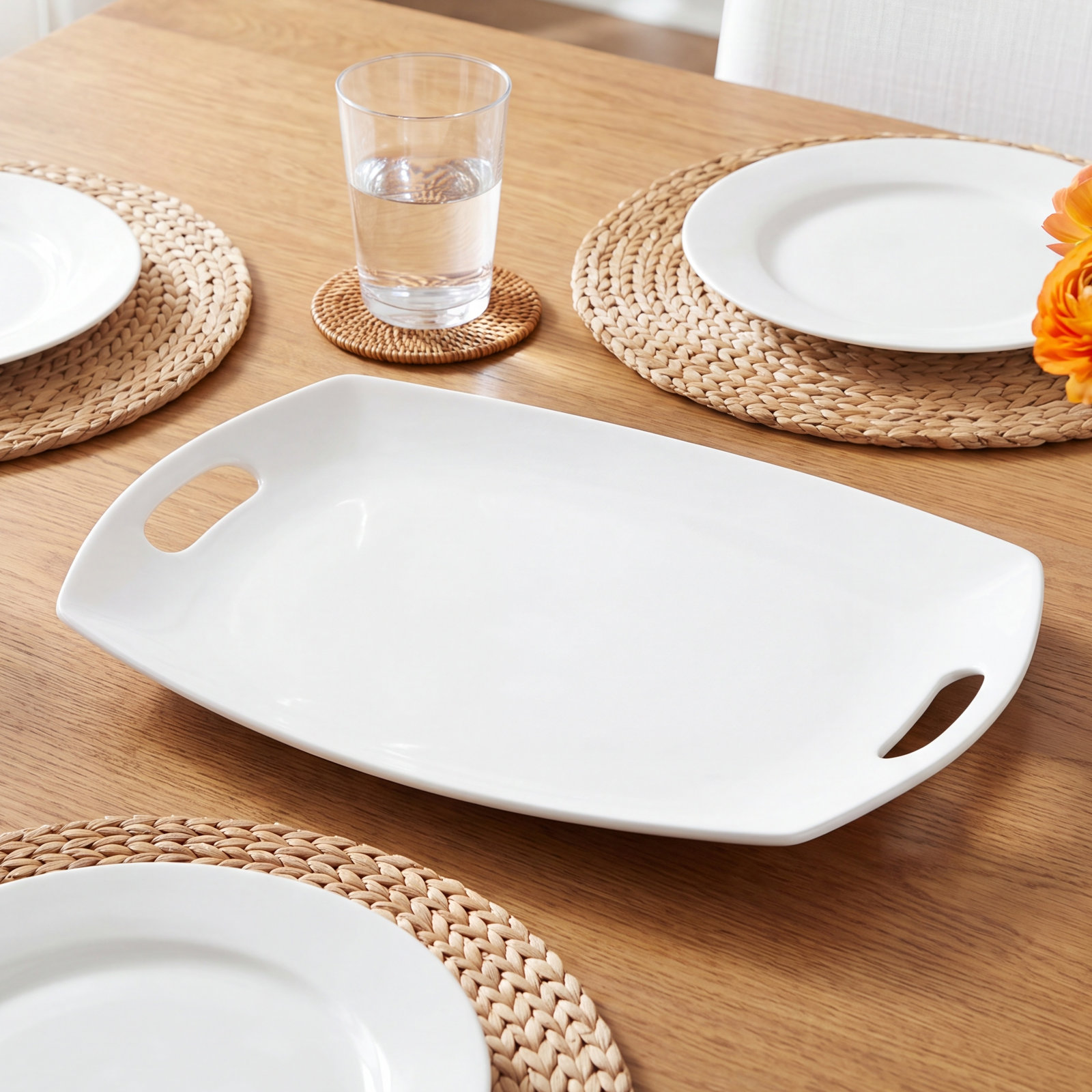 Fitz and Floyd Everyday White Handled Platter