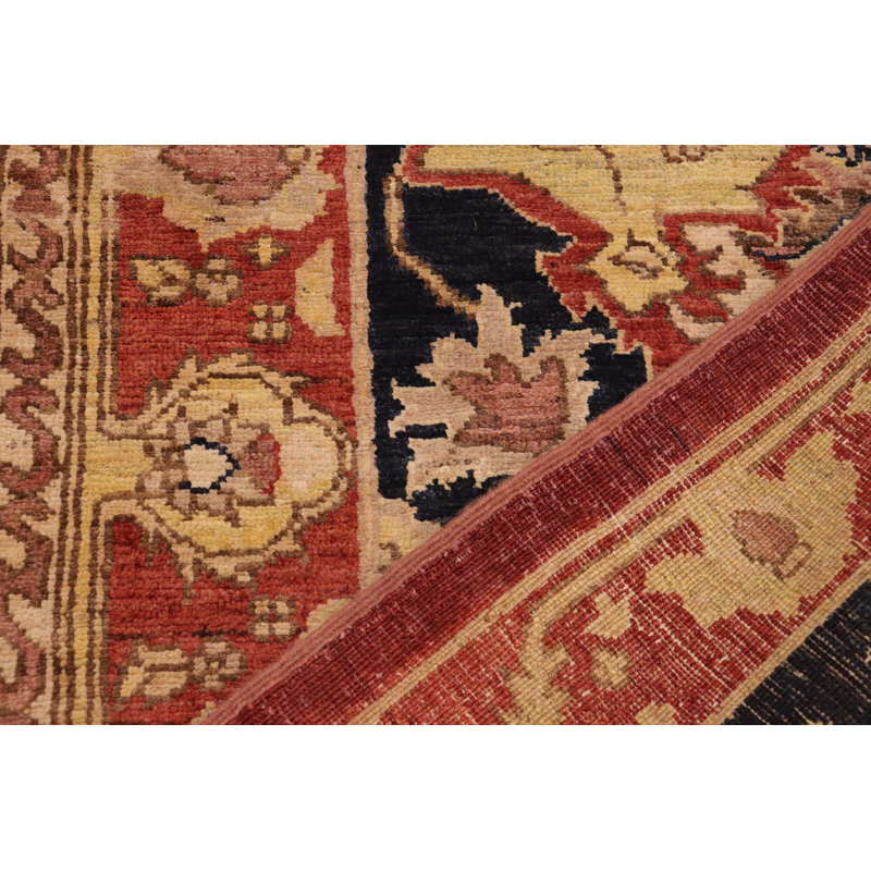 Tapis rectangulaire en laine noué à la main à motif floral de 10 pi 2 po x 13 pi 9 po Hannah