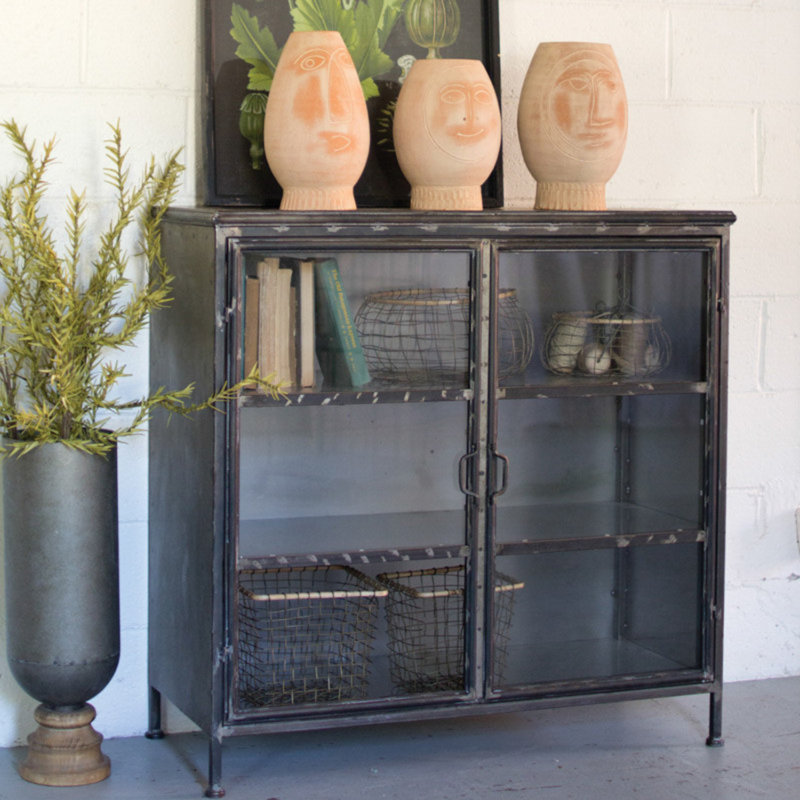 SHORT IRON AND GLASS APOTHECARY CABINET
