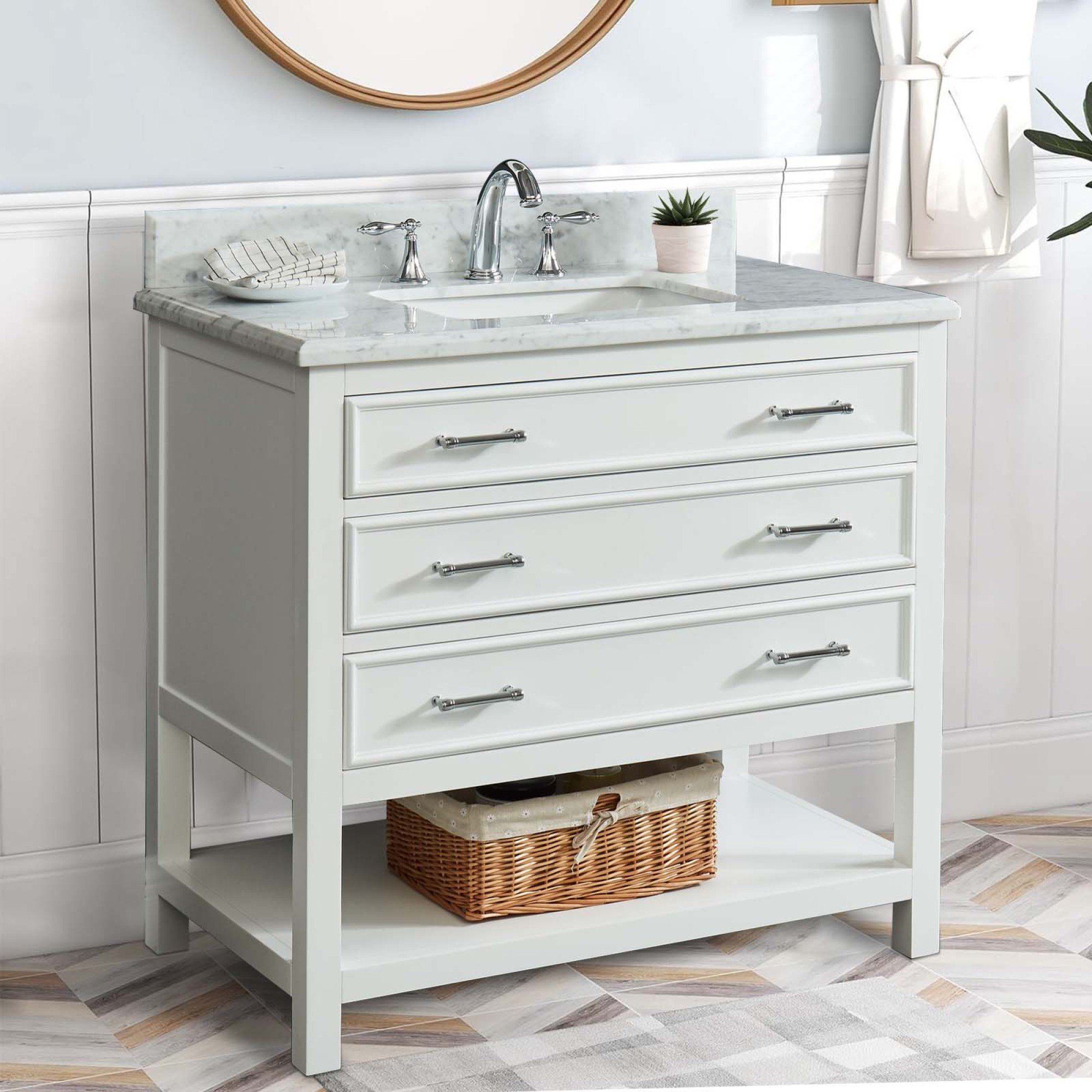 Wrought Studio 37'' Bathroom Vanity, Solid Wood Frame Bathroom Storage Cabinet, Freestanding ...