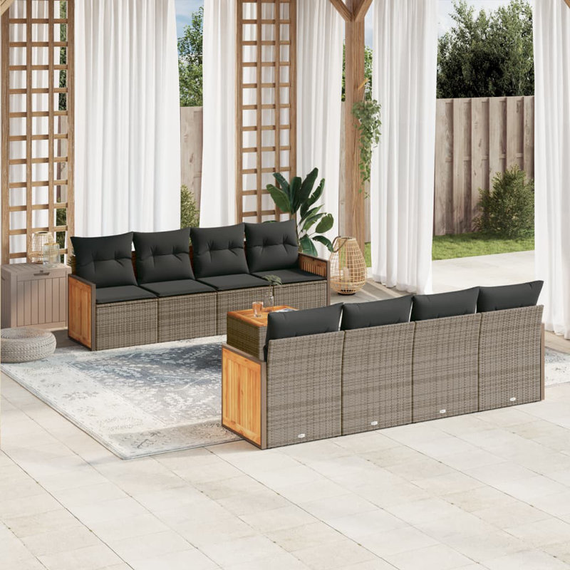Ensemble de canapé de patio 9 pièces en rotin gris Vidaxl, Grey Cushion/Grey Frame